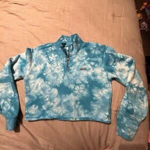 Vans Tie Dye Cropped Quarter Zip Pullover Sweatshirt Blue Long Sleeve Small